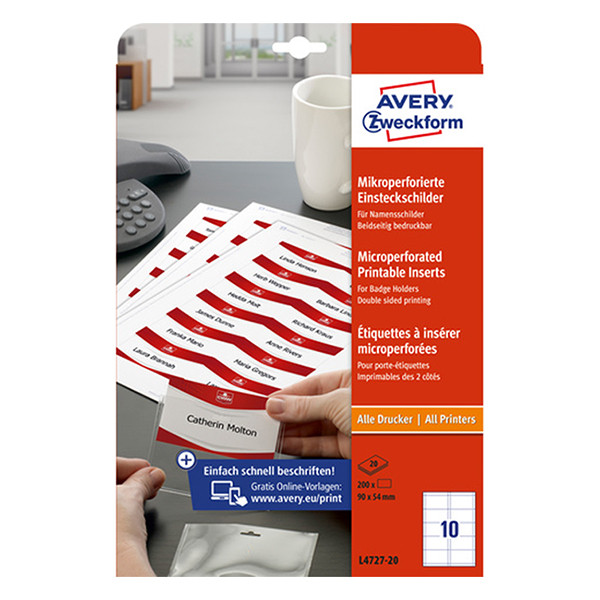 Avery Zweckform L4727-20 naambadge insteekkaarten 54 x 90 mm wit (200 naambadges) L4727-20 212588 - 