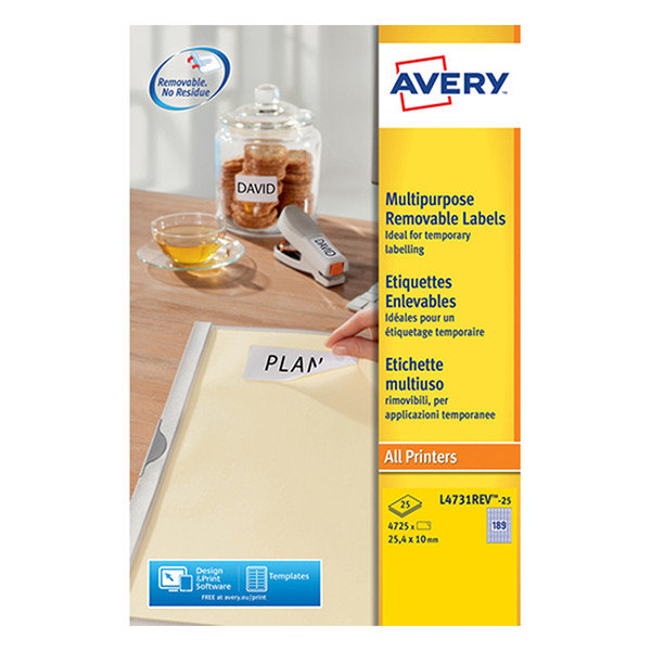 Avery Zweckform L4731-25 multifunctionele etiketten A4 25,4 x 10 mm wit (4.725 etiketten) L4731REV-25 212574 - 1