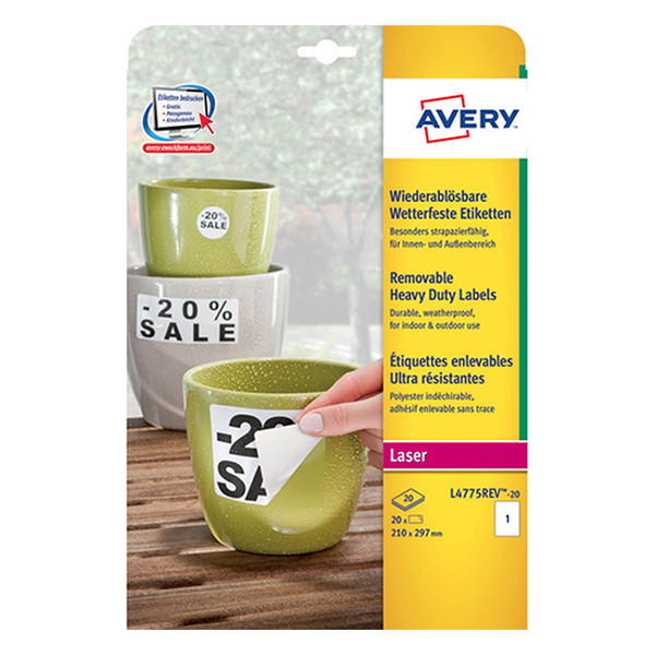 Avery Zweckform L4775REV-20 weerbestendige etiketten A4 210 x 297 mm wit (20 etiketten) L4775REV-20 212730 - 1
