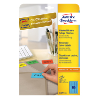 Avery Zweckform L4791-20 verwijderbare etiketten A4 38,1 x 21,2 mm blauw (1.300 etiketten) L4791-20 212765