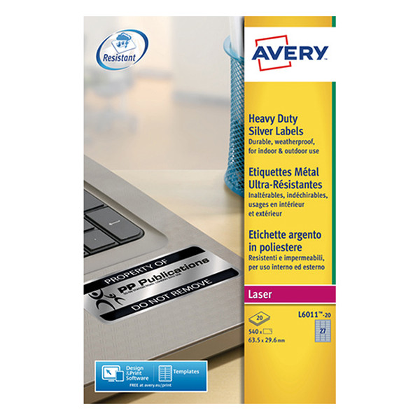 Avery Zweckform L6011-20 polyester verzegelingsetiketten 63,5 x 29,6 mm (540 etiketten) L6011-20 212626 - 1
