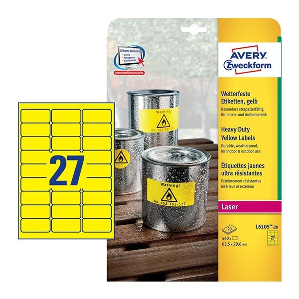 Avery Zweckform L6105-20 weerbestendige etiketten 63,5 mm x 29,6 mm (540 etiketten) L6105-20 212699 - 1