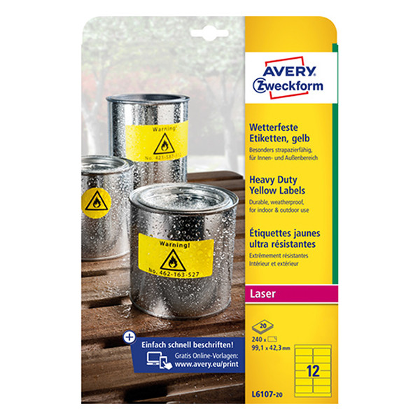 Avery Zweckform L6107-20 weerbestendige etiketten A4 99,1 x 42,3 mm geel (240 etiketten) L6107-20 212700 - 1
