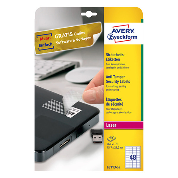 Avery Zweckform L6113-20 anti-fraude etiketten 45,7 x 21,2 mm (960 etiketten) L6113-20 212746 - 1