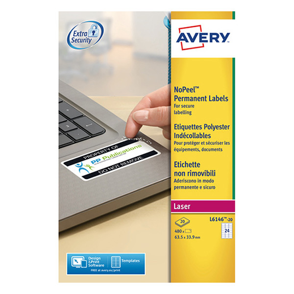 Avery Zweckform L6146-20E no-peel etiketten 63,5 x 33,9 mm (480 etiketten) L6146-20E 212444 - 1