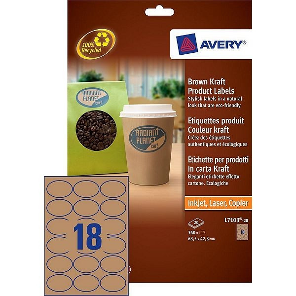 Avery Zweckform L7103-20 productetiketten ovaal  bruin-karton kleur 63,5 x 42,3 (360 etiketten) L7103-20 212602 - 1