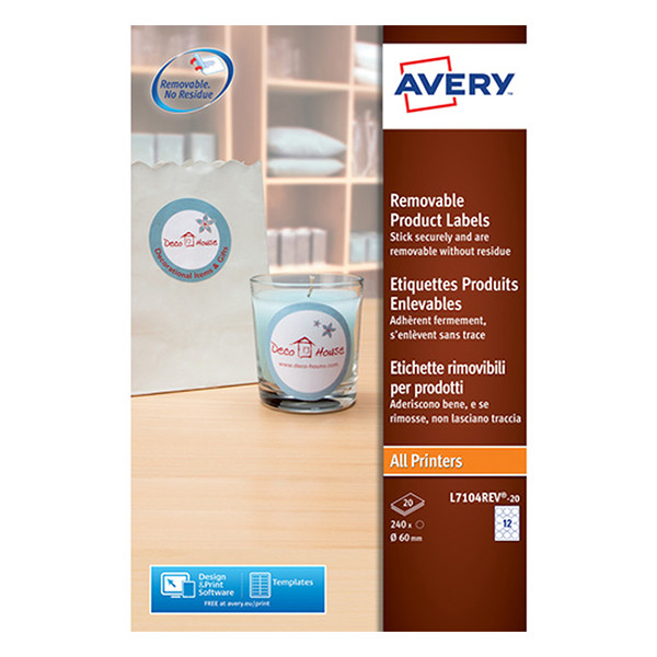 Avery Zweckform L7104REV-20 afneembare productetiketten rond Ø 60 mm (240 etiketten) L7104REV-20 212604 - 1