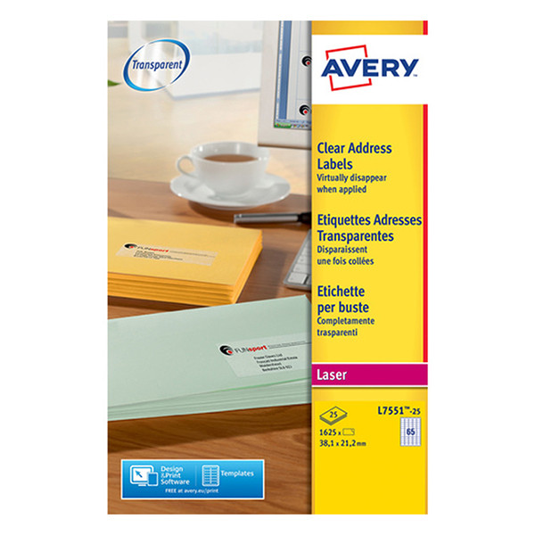 Avery Zweckform L7551-25 transparante etiketten 38,1 x 21,2 mm (1625 etiketten) L7551-25 212641 - 1