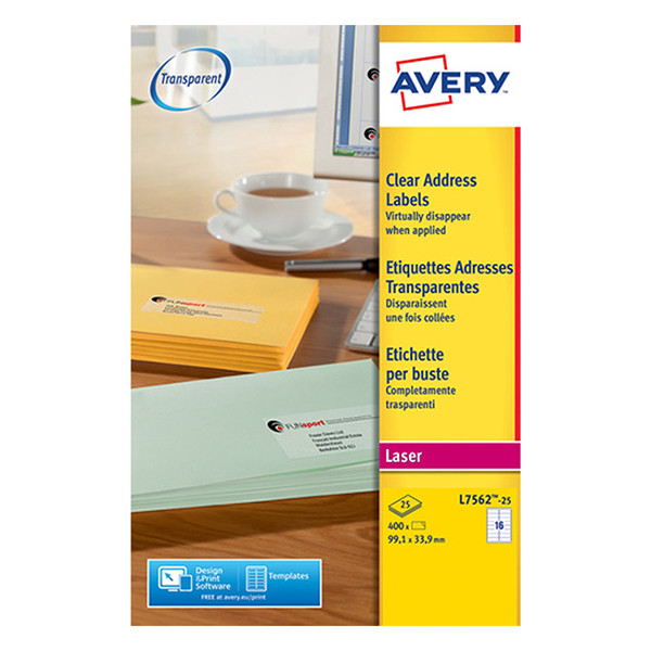 Avery Zweckform L7562-25 transparante etiketten 99,1 x 33,9 mm (400 etiketten) L7562-25 212546 - 1