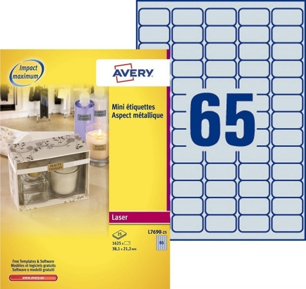 Avery Zweckform L7690-25 etiketten A4 38,1 x 21,2 mm zilver (1.625 etiketten) L7690-25 212764 - 1