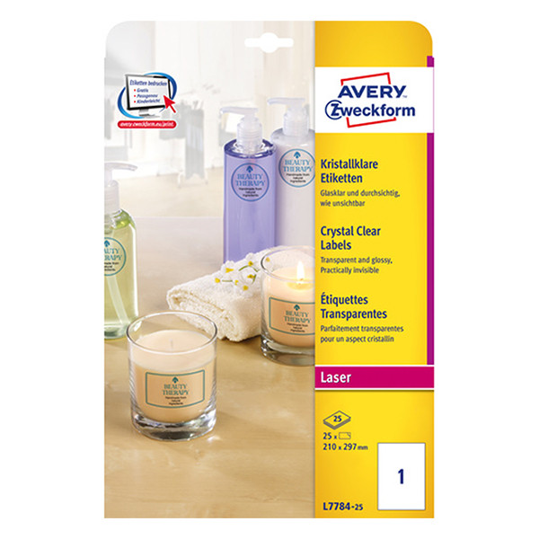 Avery Zweckform L7784-25 crystal clear etiketten A4 210 x 297 mm (25 etiketten) L7784-25 212692 - 1