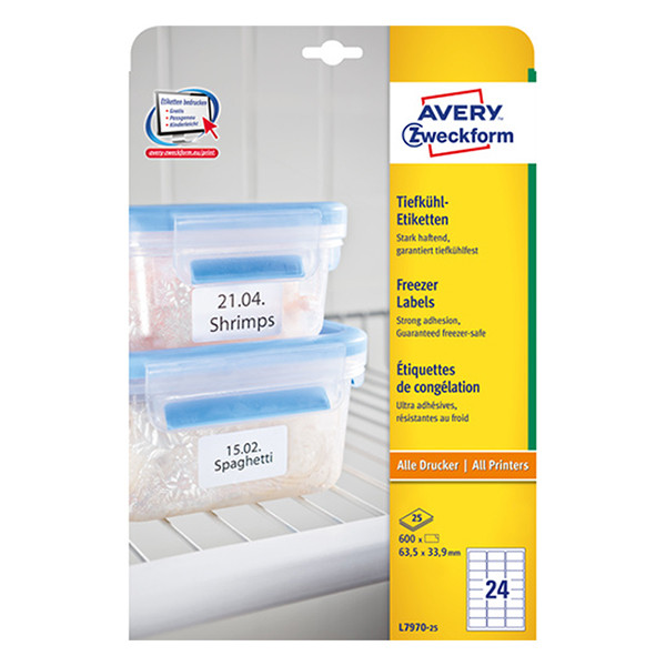 Avery Zweckform L7970-25 diepvriesetiketten 63,5 x 33,9 mm (600 etiketten) L7970-25 212658 - 1