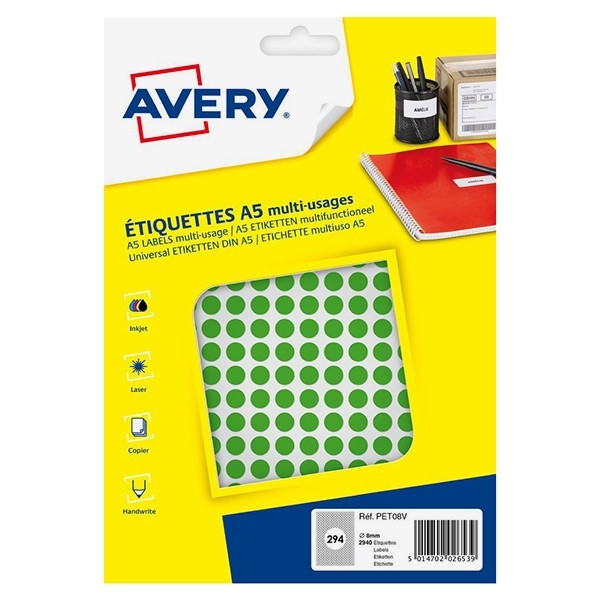 Avery Zweckform PET08V markeringspunten Ø 8 mm groen (2940 etiketten) AV-PET08V 212707 - 1