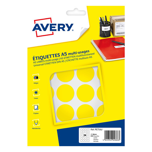 Avery Zweckform PET30J markeringspunten Ø 30 mm geel (240 etiketten) AV-PET30J 212723 - 