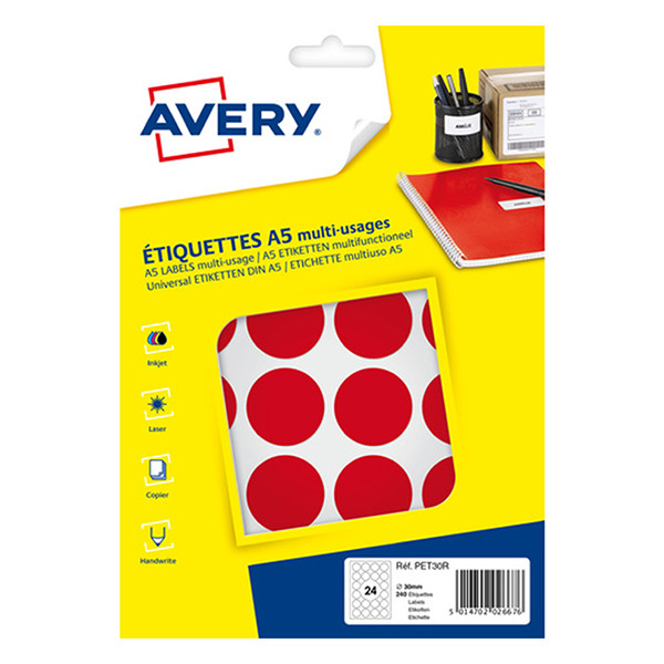 Avery Zweckform PET30R markeringspunten Ø 30 mm rood (240 etiketten) AV-PET30R 212724 - 1