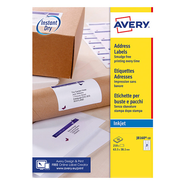 Avery adresetiketten J8160-10 | 210 stuks | 63,5 x 38,1 mm J8160-10 212276 - 1