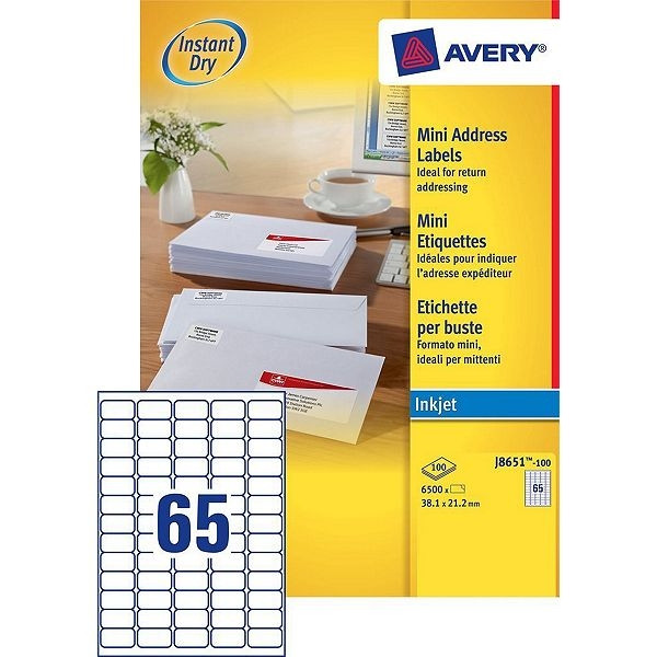 Avery adresetiketten J8651-100 | 6500 stuks | 38,1 x 21,2 mm J8651-100 212262 - 1