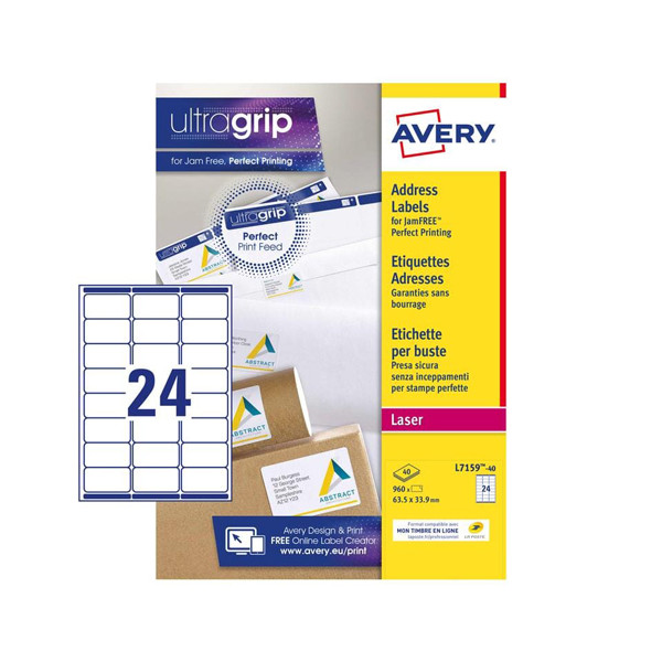 Avery adresetiketten L7159-40 | 960 stuks 63,5 x 33,9 mm | Quickpeel technologie