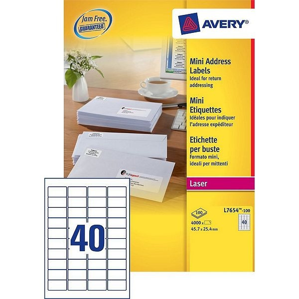 Avery adresetiketten L7654-100 | 4000 stuks | 45,7 x 25,4 mm L7654-100 212643 - 