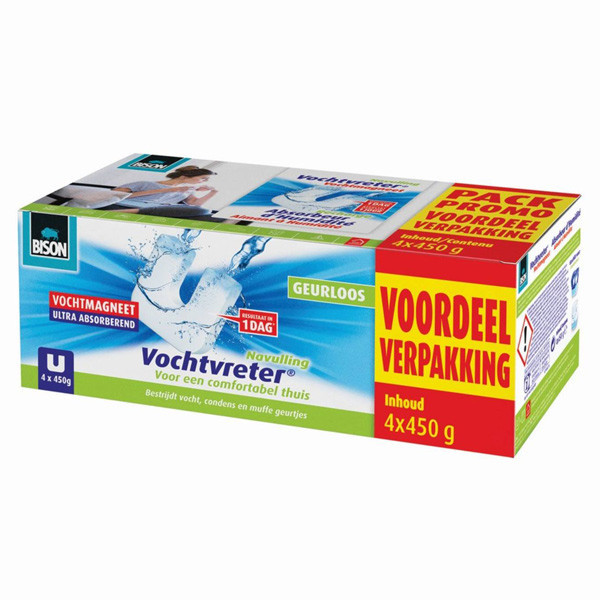 Bison Vochtvreter vochtmagneet navulling voordeelverpakking (4x 450 gram)  SBI00090 - 1