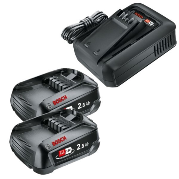 Startset: 2 stuks Bosch | Power For All 18 V | 1600A005B0 accu's + lader (18 V, 2.5 Ah, origineel) ABO00342 - 1
