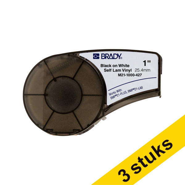 Brady Aanbieding: 3x Brady M21-1000-427 tape gelamineerde vinyl zwart op wit 25,4 mm x 4,30 m (origineel)  147941 - 1
