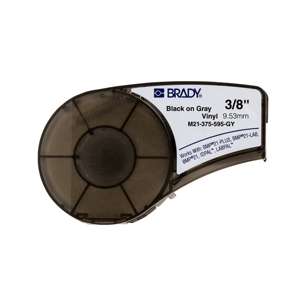 Brady M21-375-595-GY tape vinyl zwart op grijs 9,53 mm x 6,40 m (origineel) M21-375-595-GY 147190 - 1