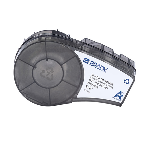 Brady M21-500-581-WT tape herpositioneerbaar vinyl zwart op wit 12,70 mm (origineel) M21-500-581-WT 147482 - 1