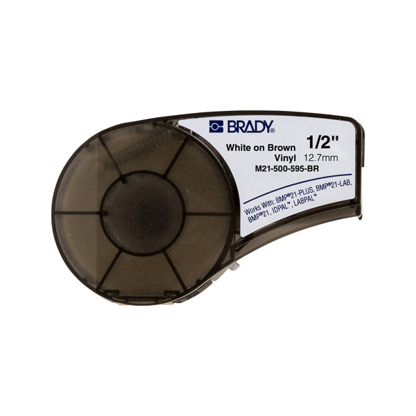 Brady M21-500-595-BR tape vinyl wit op bruin 12,7 mm x 6,40 m (origineel) M21-500-595-BR 147226 - 1