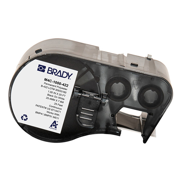 Brady M4C-1000-422 permanent polyester labels zwart op wit 25,4 mm x 7,62 m (origineel) M4C-1000-422 148240 - 1