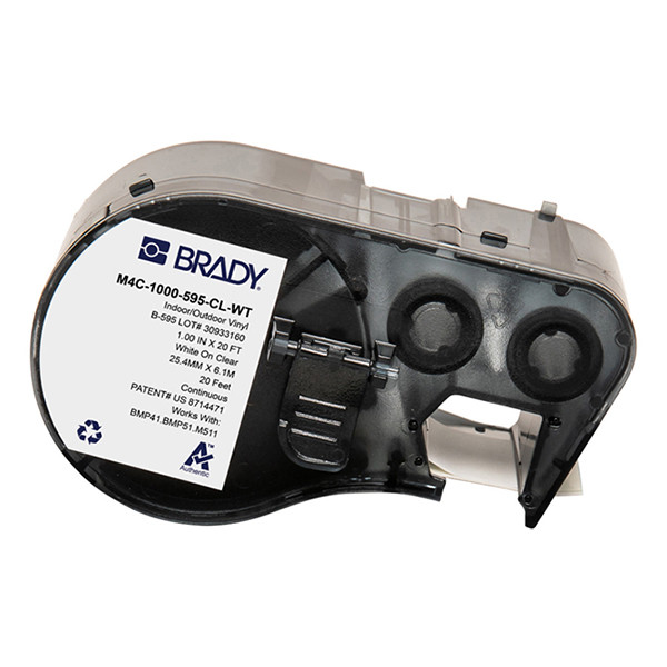 Brady M4C-1000-595-CL-WT vinyl labels wit op transparant 25,40 mm x 6,10 m (origineel) M4C-1000-595-CL-WT 147945 - 1