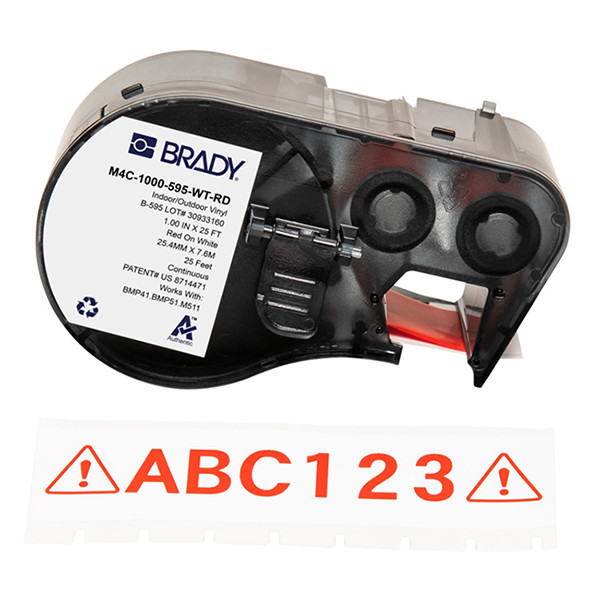 Brady M4C-1000-595-WT-RD tape vinyl rood op wit 25,4 mm x 7,62 m (origineel) M4C-1000-595-WT-RD 147932 - 1