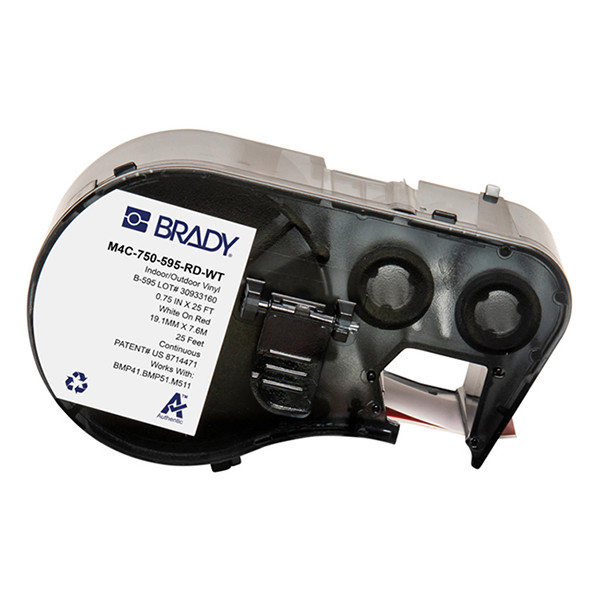 Brady M4C-750-595-RD-WT vinyl labels wit op rood 19,05 mm x 7,62 m (origineel) M4C-750-595-RD-WT 147944 - 1