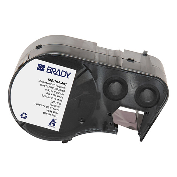 Brady M5-194-481 polyester labels zwart op wit 19,05 mm x 22,86 mm (origineel) M5-194-481 148278 - 1
