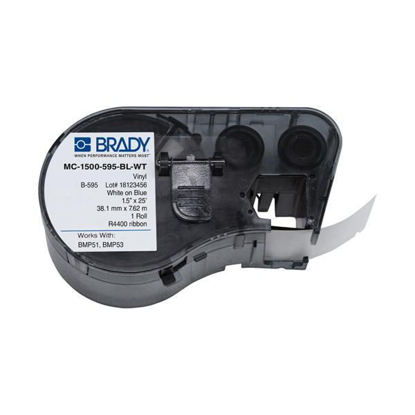Brady MC-1500-595-BL-WT tape vinyl wit op blauw 38,1 mm x 7,62 m (origineel) MC-1500-595-BL-WT 147124 - 1
