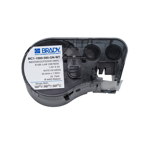 Brady MC1-1000-595-GN-WT tape vinyl wit op groen 25,4 mm x 7,62 m (origineel) MC1-1000-595-GN-WT 147104 - 1