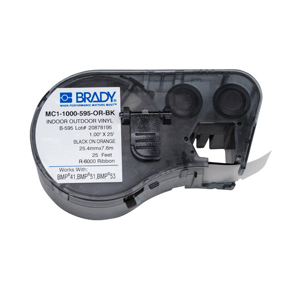Brady MC1-1000-595-OR-BK tape vinyl zwart op oranje 25,4 mm x 7,62 m (origineel) MC1-1000-595-OR-BK 147102 - 1