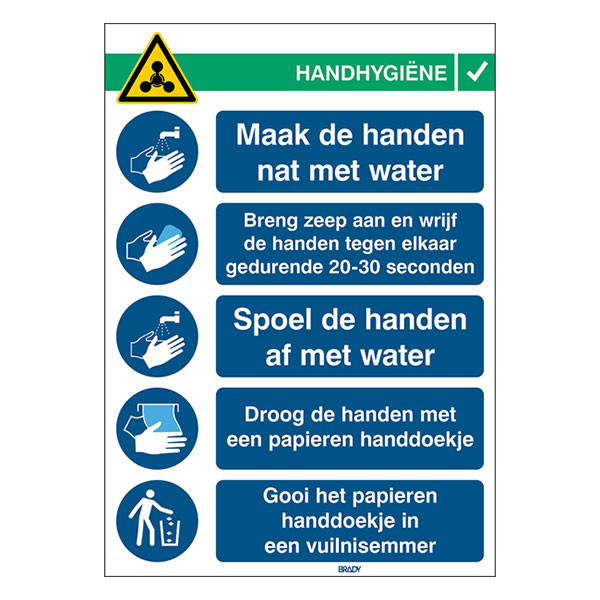 Brady waarschuwingssticker handhygiëne (1 stuk) HANDWASH-INST-NL 147909 - 1