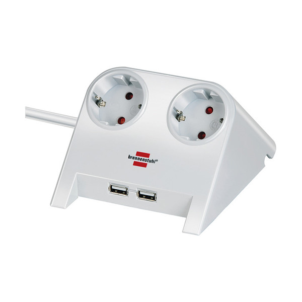 Brennenstuhl Desktop-Power stekkerdoos met 2 stopcontacten en USB wit (1,8 meter) 1153520222 399533 - 1