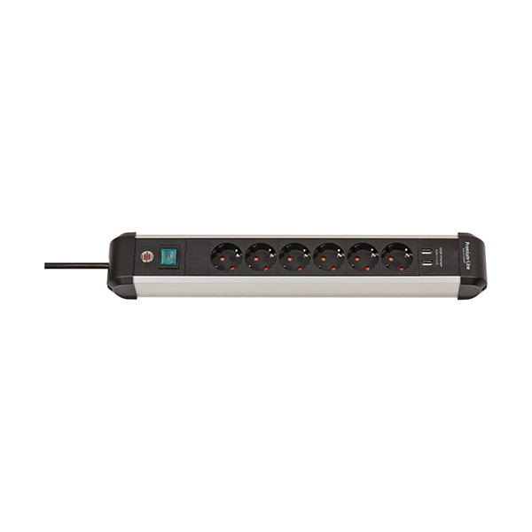 Brennenstuhl Premium Alu-Line stekkerdoos met 6 stopcontacten en USB-schakelaar zwart/lichtgrijs (3 meter) 1391030610 399538 - 1
