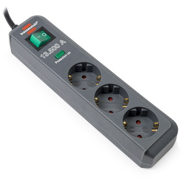 Brennenstuhl stekkerdoos met overspanningsbeveiliging met 3 stopcontacten schakelaar antraciet (1,5 meter) 1158820315 K010813011 - 1