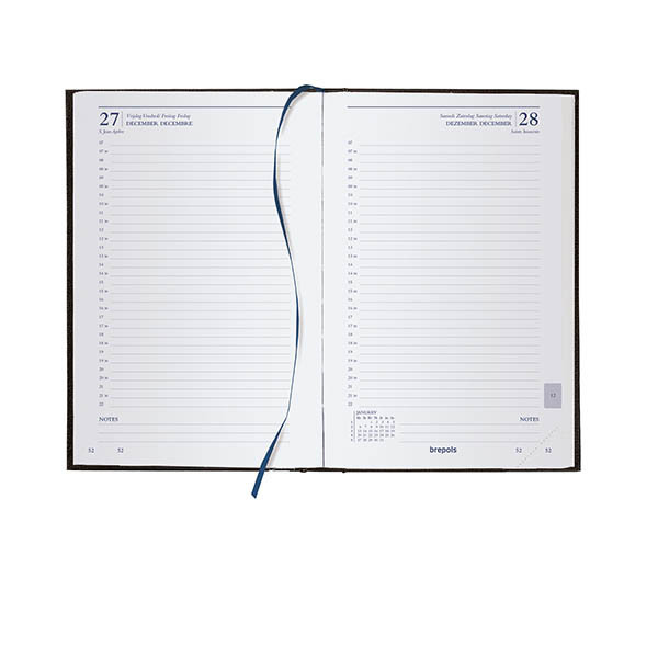 Aanbieding: 3x Brepols Saturnus Luxe Lima dagagenda met halfuurindeling 2027 blauw (1 dag per pagina) 4-talig 440365 - 2