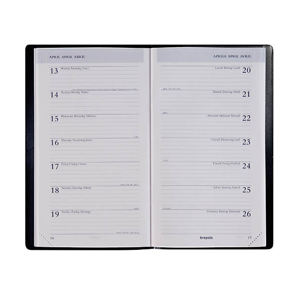 Brepols Breplan Genova weekagenda 2027 zwart (1 week per pagina) 6-talig 440326 - 2