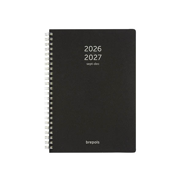 Brepols Bretime Polyprop 16 maanden weekagenda met uurindeling 2026-2027 zwart (1 week per 2 pagina's) 6-talig 440184 - 1