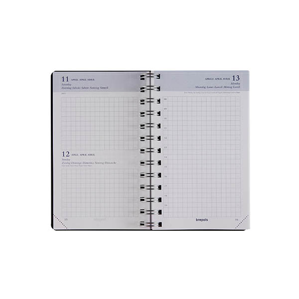 Brepols Building Recycled PP dagagenda met uurindeling 2027 zwart (1 dag per pagina) 6-talig 440265 - 2