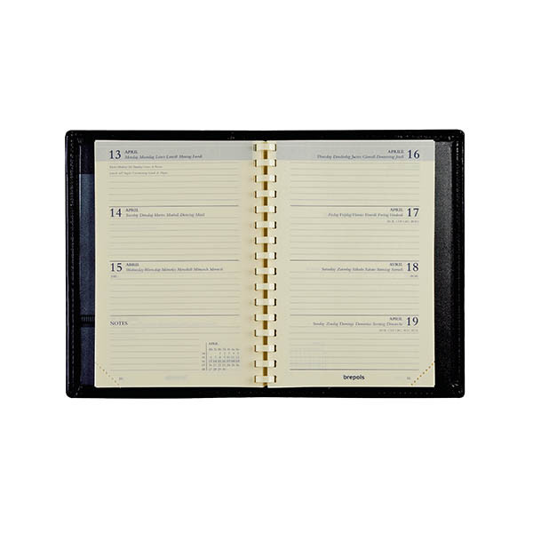 Brepols Delta Genova weekagenda 2027 zwart (1 week per 2 pagina's) 6-talig 440329 - 2
