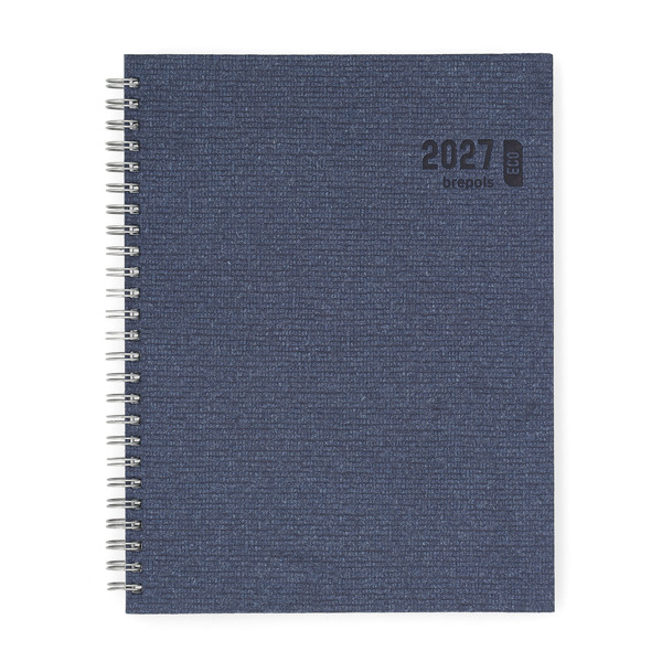 Brepols Ecotiming Kazar weekagenda met uurindeling 2027 donkerblauw met spiraal (1 week per 2 pagina's) 6-talig 440358 - 1