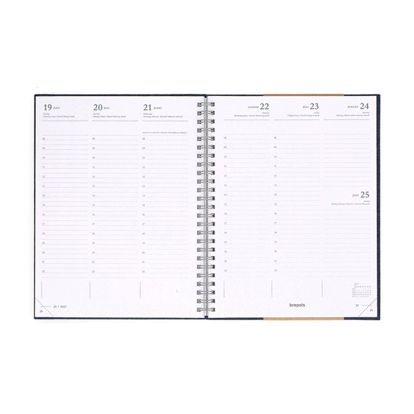 Brepols Ecotiming Kazar weekagenda met uurindeling 2027 donkerblauw met spiraal (1 week per 2 pagina's) 6-talig 440358 - 2
