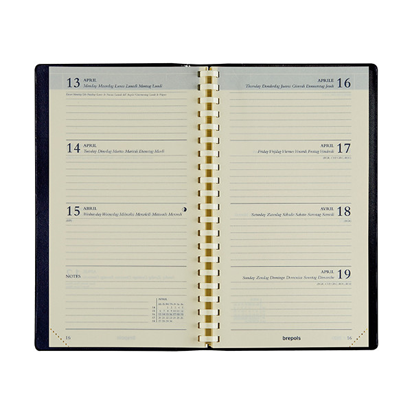 Brepols Interplan Genova weekagenda 2026 zwart (1 week per 2 pagina's) 6-talig 262421 - 2