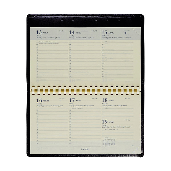 Brepols Omniplan Palermo weekagenda met uurindeling 2026 zwart (1 week per 2 pagina's) 6-talig 262502 - 2